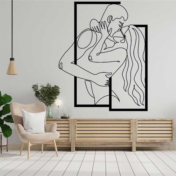 Minimalista Line Art Coppia appassionata che si bacia Adesivo da parete in vinile Home Soggiorno Camera da letto Camera da letto Modern Fashion Decor Sticker Gift