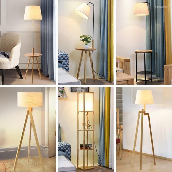 Lampade da terra Mensola nordica Lampada in legno Treppiede moderno semplice Luci verticali Salotto Sito comodino camera da letto giapponese