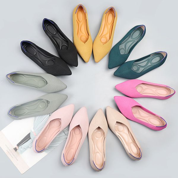 2023 zapatos de mujer primavera nuevo estampado de leopardo Color sólido Ballet Flats de punto cómodos zapatos puntiagudos calzado plano de talla grande 43