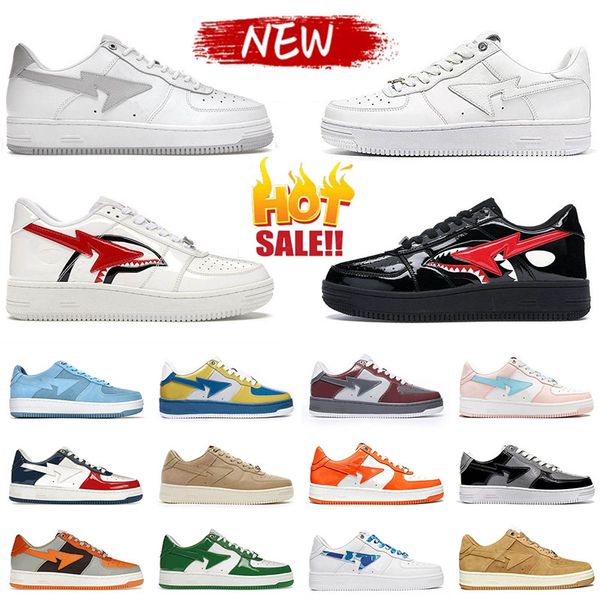 bapest Sneakers Low Top Sneakers Designer Lederschuh Klassische Freizeitschuhe Grau Schwarz Hai Schwarz Hai Weiß Mode Affe Affenform Lackleder Weiß Blau