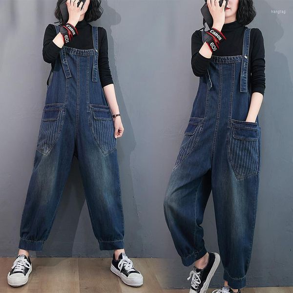 Damen-Jeans, Damen-Denim-Hosen, Baggy-Jeans in voller Länge, insgesamt, solide, kausale Jumpsuit-Hosenträger-Unterteile G347