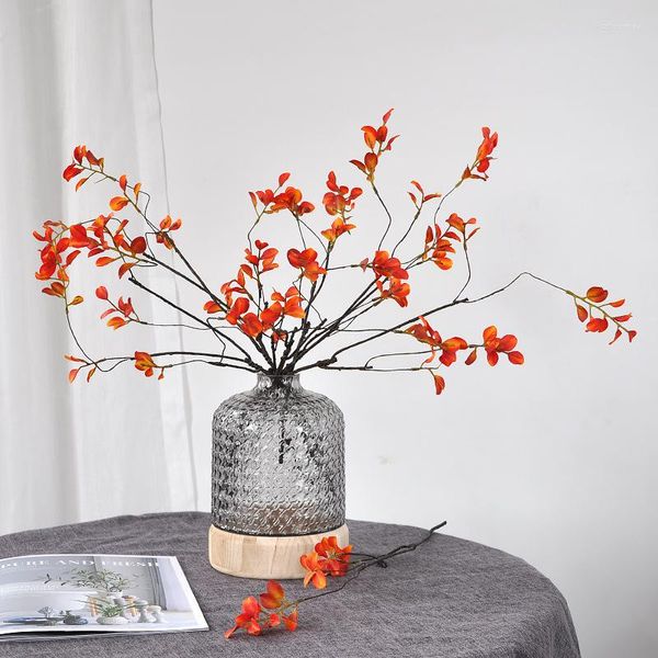 Flores decorativas 57 cm Folha vermelha Flor artificial Decoração de casa de casamento Simulação Arranjo de vaso falso