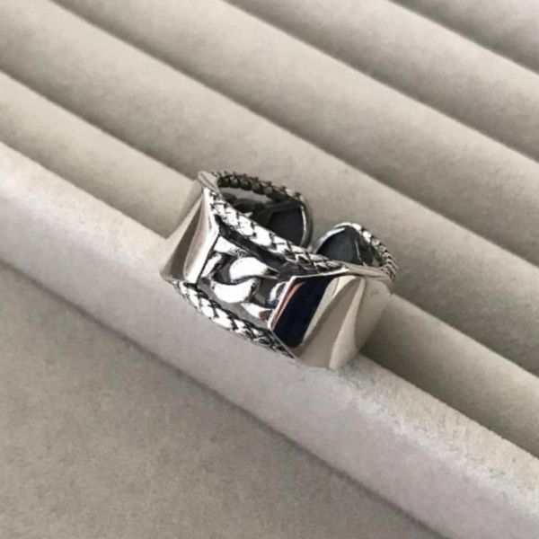 Cluster Rings SOLID 925 Sterling Silver Curb Chain Spinner Band Finger For Men and Women Gifts Vintage Punk Ring Daily Wear Jewelry