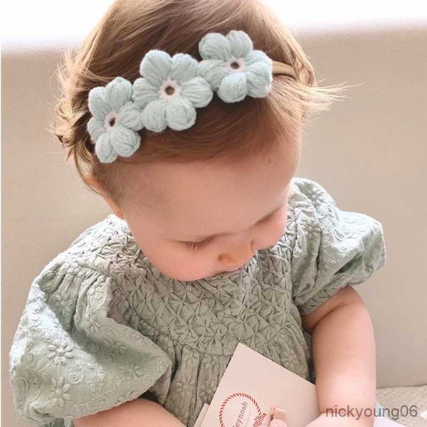 Acessórios para o cabelo Faixas de cabelo para bebês, feitas à mão, flores de crochê, faixas elásticas para crianças, clipes para meninas R230608