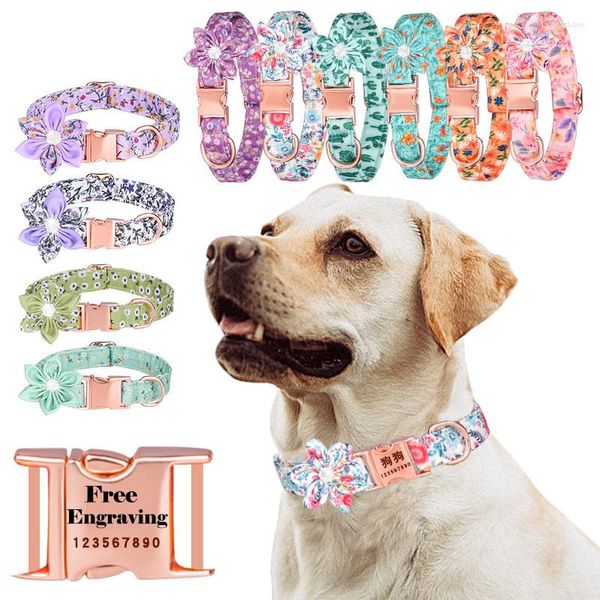 Hundehalsbänder, Halsband mit Blume, personalisierbar, Nylon-Haustiermarke, Welpe, Katze, Namensschild, ID, verstellbar, für Hunde, graviert