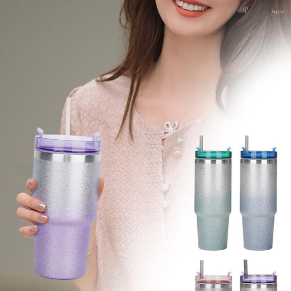 Bottiglie d'acqua Diamond Lacquer Ice Ba Mug Bere caffè con cannuccia 20/30oz Doppio isolamento sottovuoto in acciaio inossidabile per viaggi portatili a casa