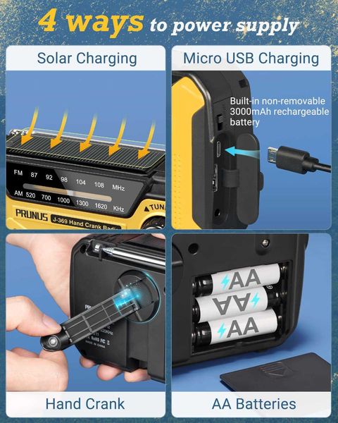 Alto-falantes portáteis 3000mAh Rádio multifuncional Mão Solar USB Carregamento AM Rádio Emergência LED Lanterna Tocha Power Bank