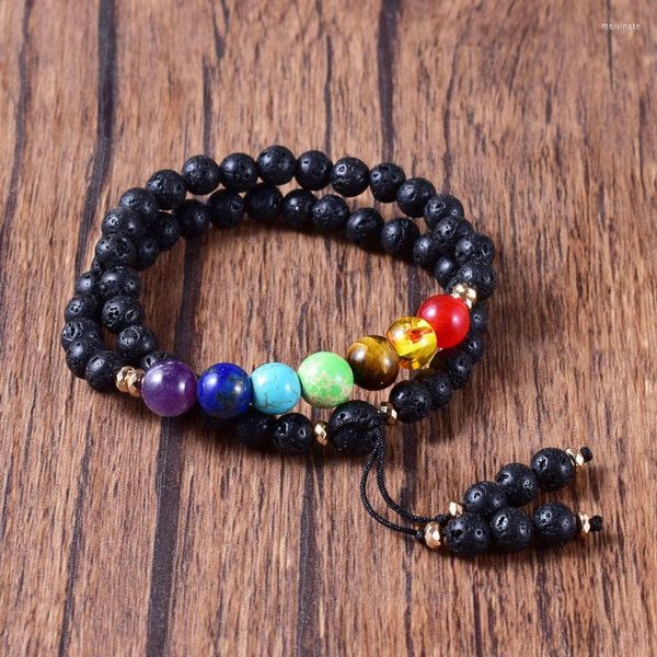 Strand Health Mala 6 mm schwarze Lava Vulkangestein Steine Meditation Chakren Japa 54 Perlen Wickelarmband Geschenk Großhandel