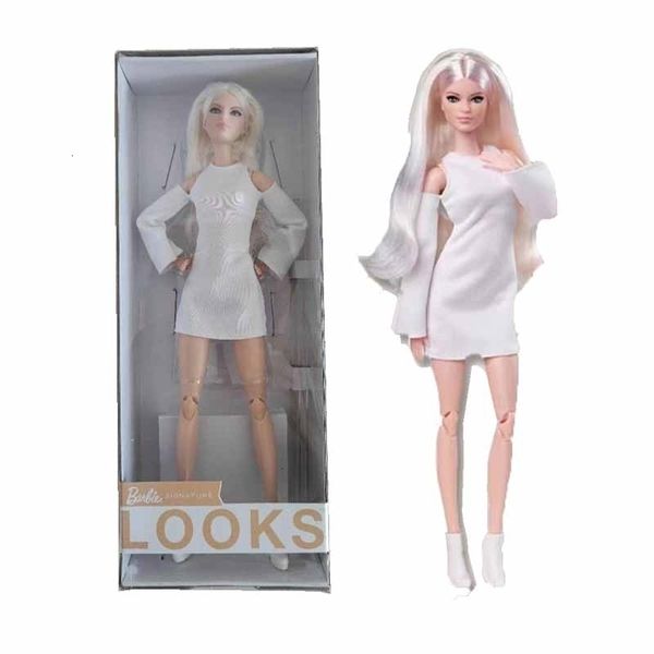 Scatola cieca Look esclusivo bambola alta bionda completamente snodabile alla moda con abito bianco stivali con plateau regalo per collezionisti 230607