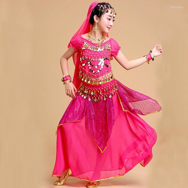 Сцена Wear 5pcs Girl Belly Dance Costumes для девочек -одежды исполнение детской танцы детские блестки набор