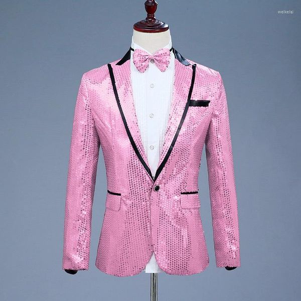 Ternos Masculinos Lantejoulas Blazers de Festa Terno Casaco Homens Jaqueta de Performance de Palco de Um Botão Slim Fit Roxo Prateado Jaquetas Rosa Casacos Nightclub Tops