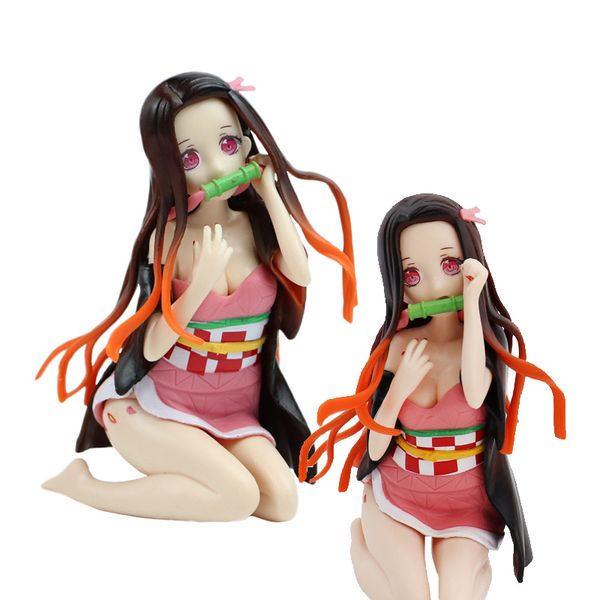 Action Toy Figure 12CM Anime Demon Slayer Figure Kamado Nezuko Sexy Posa in ginocchio Modello Doll PVC Collezione di decorazioni statiche Giocattoli regalo 230608