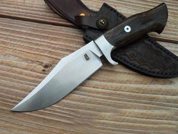 Üst düzey hayatta kalma düz bıçak dc53 saten bowie bıçağı keten saplı açık av bıçakları deri kılıflı saf el yapımı