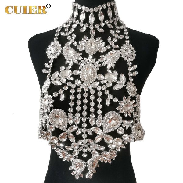 Andere Modeaccessoires CUIER Luxus-Ganzglas-Edelstein-Kristall Sexy Damen-Oberteile Kleid Drag Queen-Körperkette Nachtclub-Königin-Schmuck Riesige Halskette für Mädchen 230607