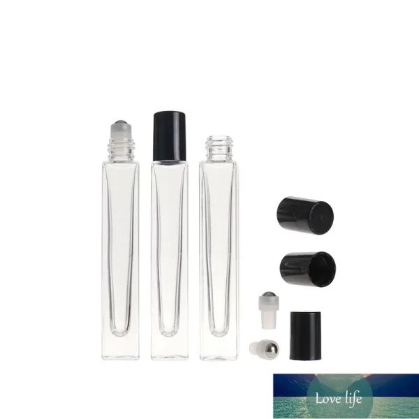 Rolo em garrafa de vidro transparente quadrado de 10 ml com tampa dourada bola de rolo de aço inoxidável para óleo essencial de perfume por atacado