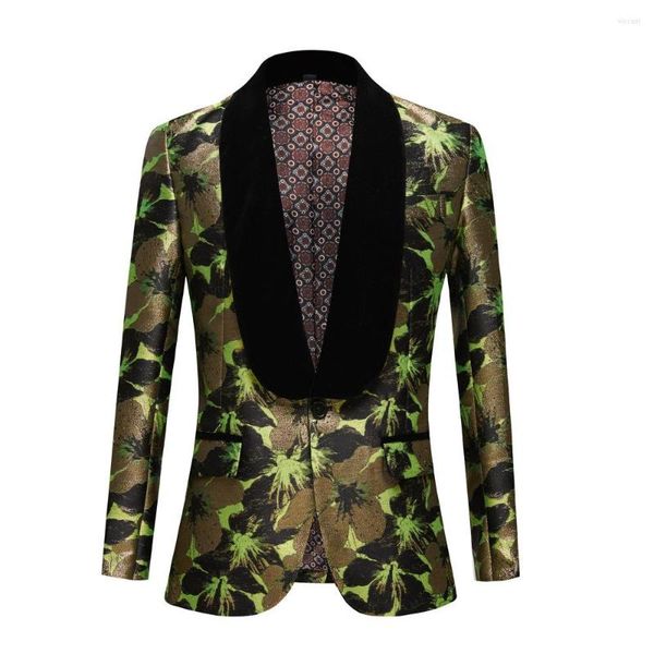 Ternos masculinos HOO 2023 Jacquard Jacquard Jacquard Jaqueta Jacquard Jacquard Jacquard Jaqueta Verde com Gola de Frutas Host Studio Blazer