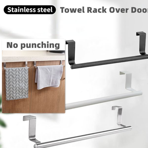 Toalheiros Rack Over Door Bar Suporte para Pendurar Aço Inoxidável Casa de Banho Armário de Cozinha Branco Preto Pano Prateleira Cabide 230607