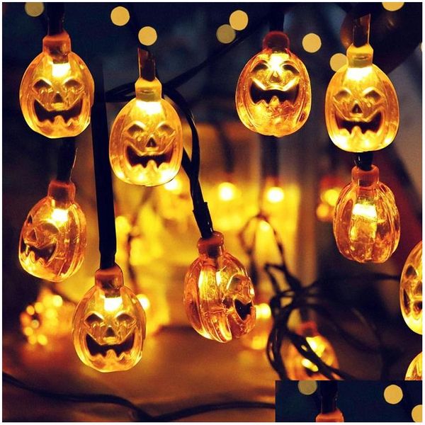 Outros suprimentos para festas festivas 30 Led Faixa de Luz Solar Halloween Corda de Abóbora Novidade Lâmpada Noturna Decoração ao Ar Livre Jardim Orname Dhkoj