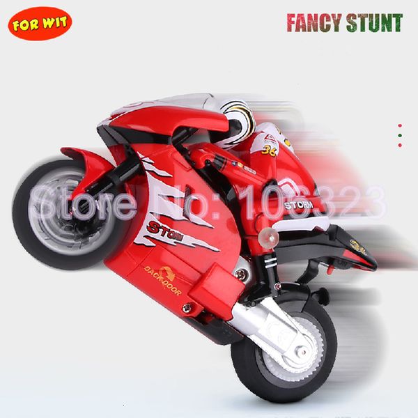 Carro elétrico RC pronto para rodar Allegro Fancy Stunt Motorcycle Toy Mini RC Radio Control Domineering Steering Drag Racing Motos Jump Brake 230607