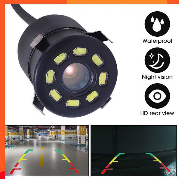 Nova câmera reversa de visão traseira do carro 8 LED 170° HD Kit de câmera noturna para veículo à prova d'água Câmera de estacionamento automático DVD Navegação para caminhões SUV RV