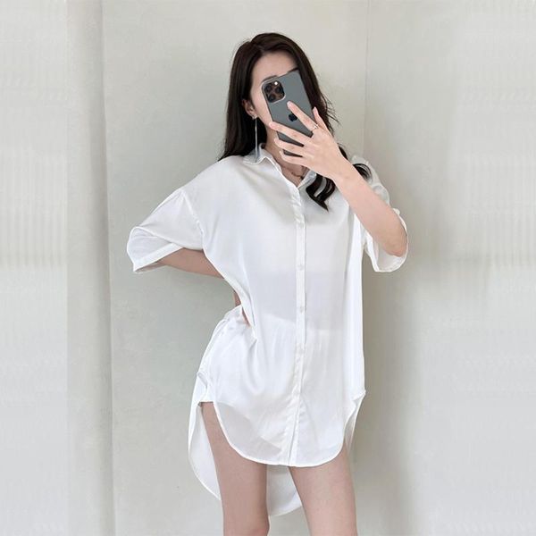 Fatos de Treino Feminino Verão Sexy Temptation Camisa de Manga Curta Saia Pijama Estilo Namorado Branco Puro Desejo Gelo Seda Vestido de Dormir Menina