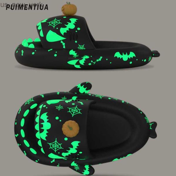 2023 Luminous Shark Chinelos Feminino Masculino Presente Criativo de Natal Fofo Desenho Desenhado Chinelos Casal Soft Slides Engraçado Casa Sapatos Adultos L230518