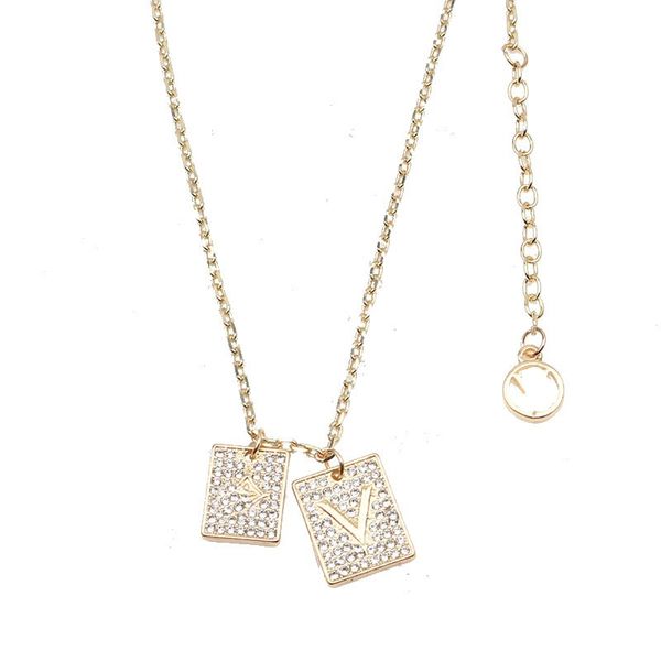 19Style Designer Doppelbrief Anhänger Halsketten Gold plattiert Crysat Perle Strass -Pullover Halskette für Frauen Hochzeitsfeier Jewerlry Accessoires V6
