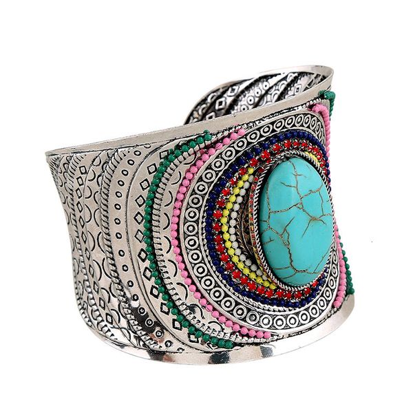 Corrente colorida natural oval largo pulseiras de punho charmosas pulseira boêmia tibetana esmalte jóias para mulheres 230607