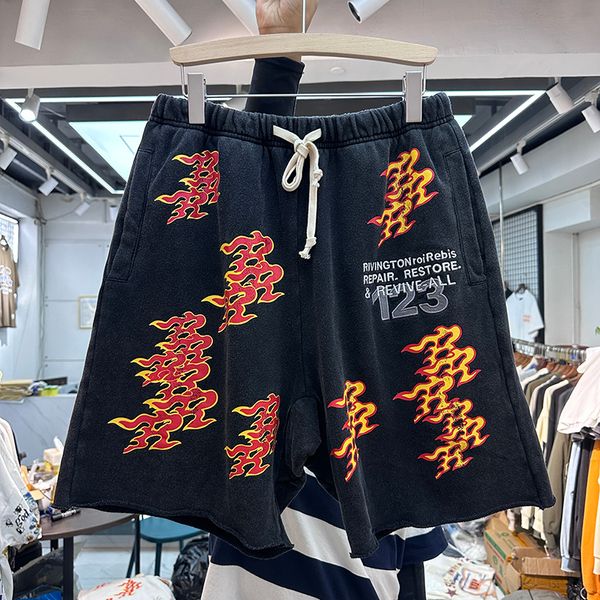 Shorts de verão Jogger Calças de verão para homens e mulheres Hip Hop Vintage estampado com cordão Calças curtas para festas Roupas preto bege