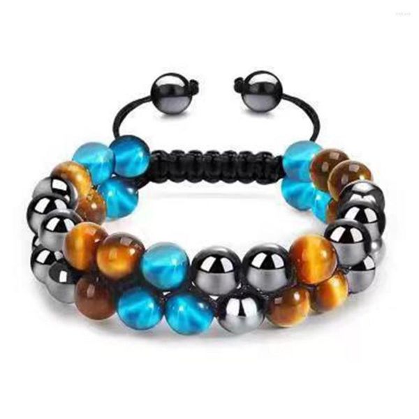 Strand Natural Tiger Eye Agate Brawlet Bracelet Men Men Black Matte Blue регулируемые бусинки браслеты багальли для йоги подарки