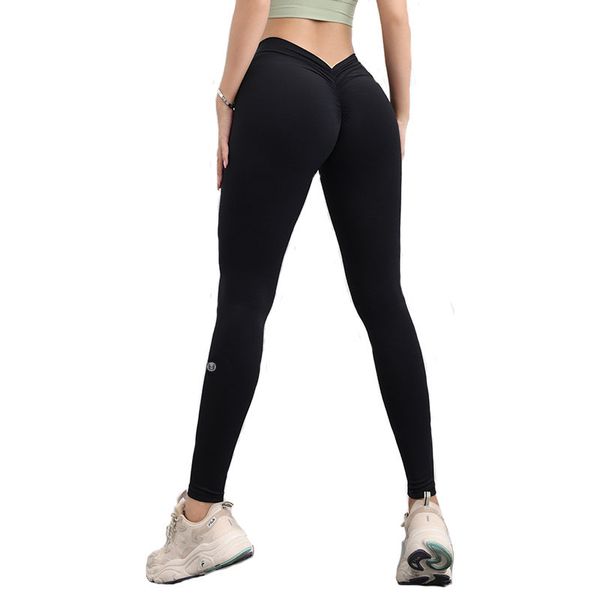 Pantaloni da yoga per donna INS Vita alta e sollevamento dell'anca Leggings sportivi dell'anca miele pesca Pantaloni fitness a V profonda Nuovo in Europa e Americ Velafeel