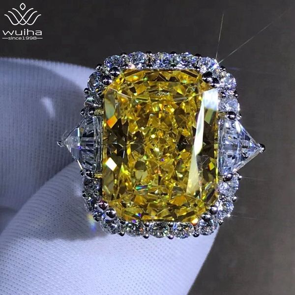 Solitaire Ring Wuiha 100% 925 Sterling Silber Radiant Cut 10CT VVS1 Yellow Created Wedding Engagement Customized Ring Fine Schmuck 230607