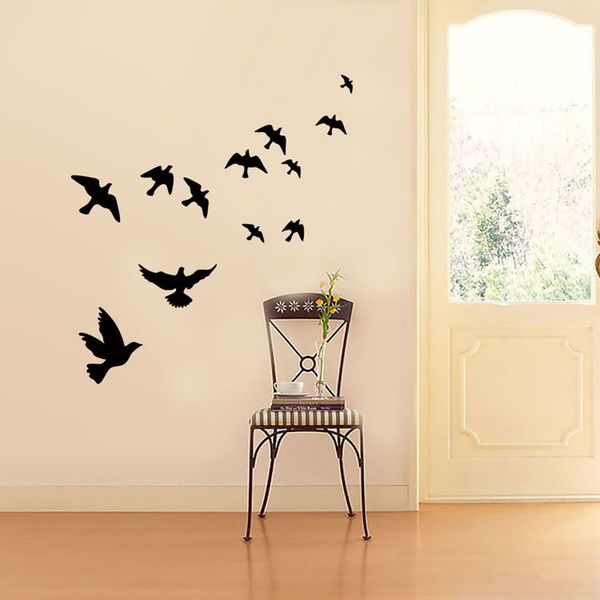 Gruppo di uccelli Wall Sticker Nero intagliato in PVC Soggiorno Divano TV Sfondo Decorazione Murale Decalcomanie Art Stickers Carta da parati per la casa