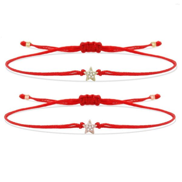 Braccialetti con ciondoli Ottone placcato oro Mini Stella a cinque punte Braccialetto regolabile fortunato Donna Bambini 2023 Moda Stringa rossa Gioielli semplici Lei