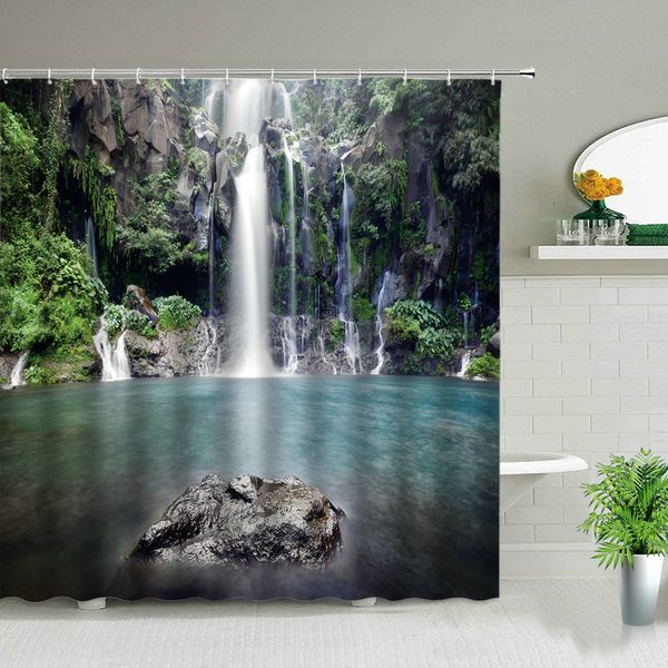 Tende da doccia 3d Tende da doccia impermeabili Cascata Foresta Paesaggio primaverile Tessuto in poliestere Tenda da bagno per la casa Tenda da bagno lavabile Decor 230607