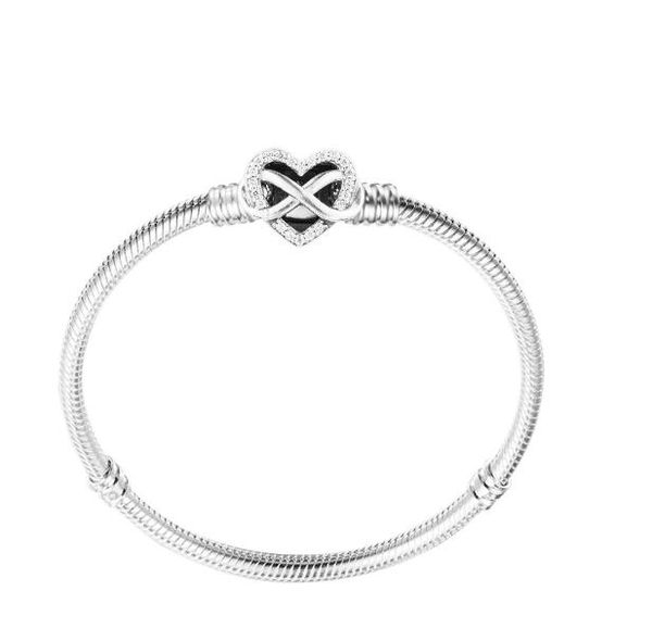 Funkelndes Unendlichkeits-Herz-Verschluss-Schlangenketten-Armband aus 925er-Sterlingsilber, Charm-Armbänder für Frauen, DIY-Schmuck, Pulseras-Großhandel