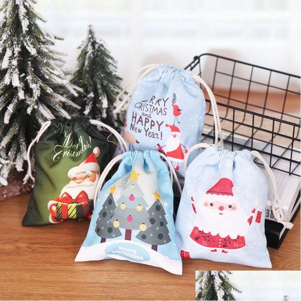 Aufbewahrungstaschen Weihnachtsgeschenk Tasche Leinwand Santa Sack Dstring mit Rentieren Claus für Kind Candy Organizer DBC Drop Lieferung Home Garden Dhlhg