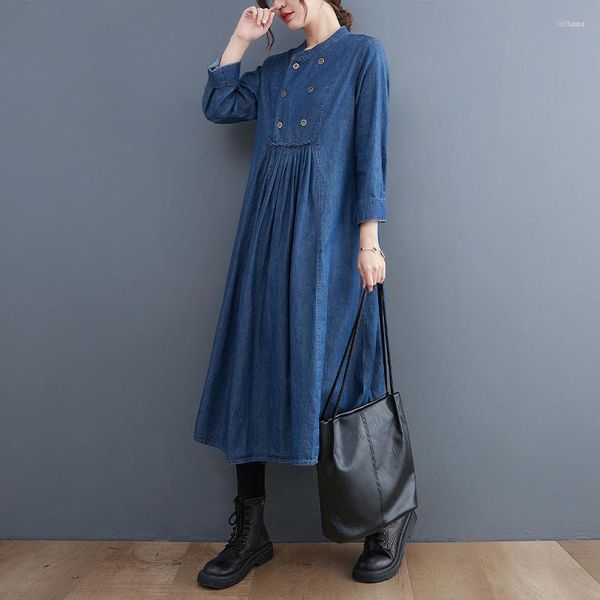 Vestidos casuais 2023 primavera outono moda coreana vestido jeans elbise solto plus size manga longa jeans vintage para mulheres