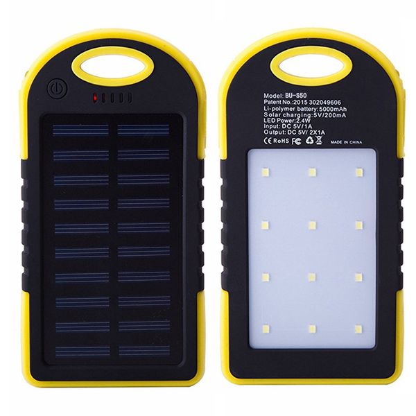 6000mAh Solar Power Bank Destaque LED Carregador portátil para celular e lâmpada de acampamento para carregamento ao ar livre