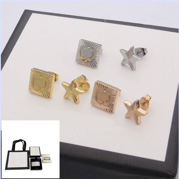 Clássico Feminino Carta Stud Brincos Estrela Quadrada Assimétrica Brincos de Prata 925 Joias de Designer Presente de Festa de Casamento com Conjunto de Caixa