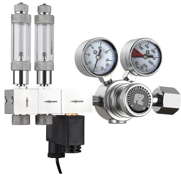 Ekipman Akvaryumu Pro Serisi Çift Aşamalı CO2 Regülatör DC solenoid ve harcanabilir manifold ile ayarlanabilir çıkış basıncı