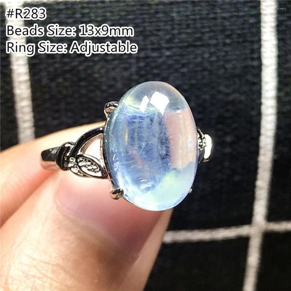 Cluster Rings Natural Blue Ocean Aquamarine Ring For Women Lady Healing Luck Crystal Oval Beads Stone Silver Adjustable Jewelry