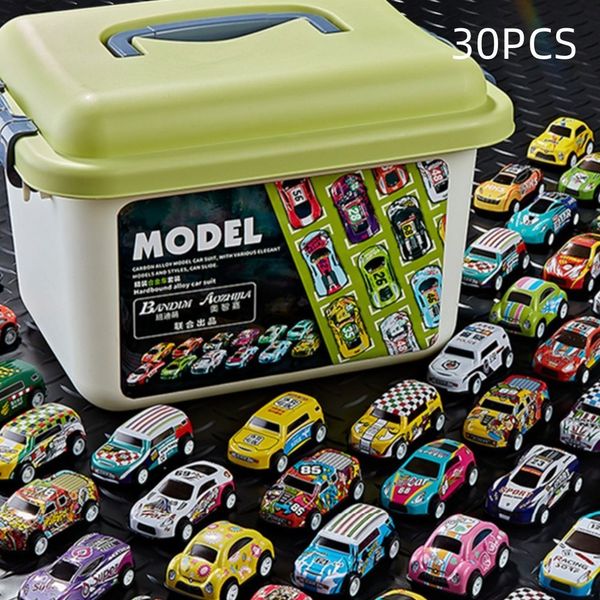 Diecast Model Car 30pcs сплав гоночных автомобилей ящик для хранения железных листов набор автомобилей Rebound автомобиль множественные сплавные автомобильные коллекции детские игрушки подарки на день рождения 230608