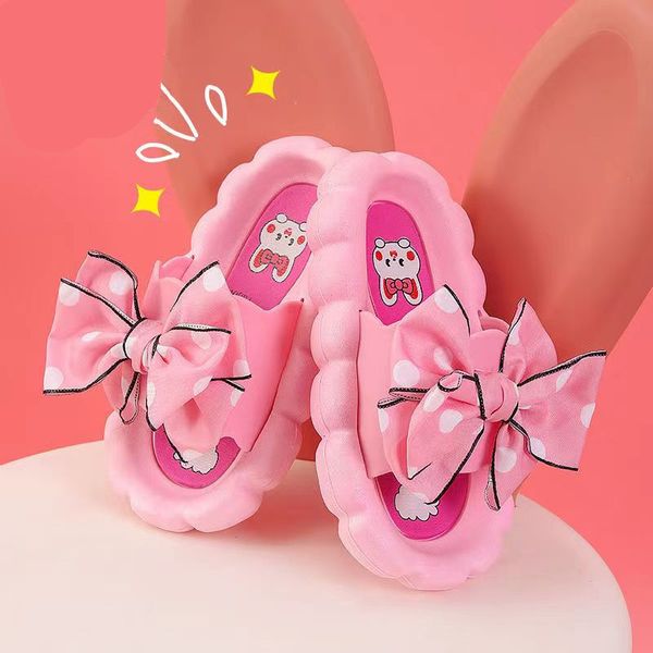 Slipper Summer Childrens Girls Pantoffeln mit Bowknot süße Cartoon Kaninchen Drucke atmungsaktive nicht schlechte weiche Heimschuhe für Kinder 230608