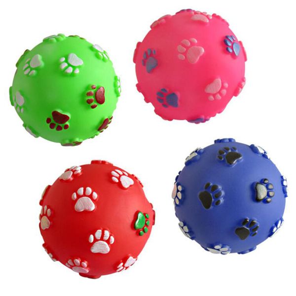 Engraçado Pet Dog Foot Print Ball Toy Colorful Sound Squeaky Toys for Dogs Cats Soft Rubber Chew Sound Interactive Ball Toys