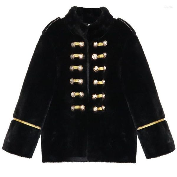 Jaquetas femininas estilo real britânico 2023 vintage casacos de pele feminino outono inverno shearling streetwear