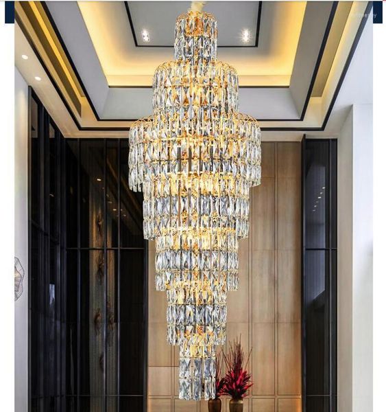 Luminárias pendentes Luxo grande lâmpada de cristal LED lustre de luz D60cm H170cm luminárias escada El lustres modernos