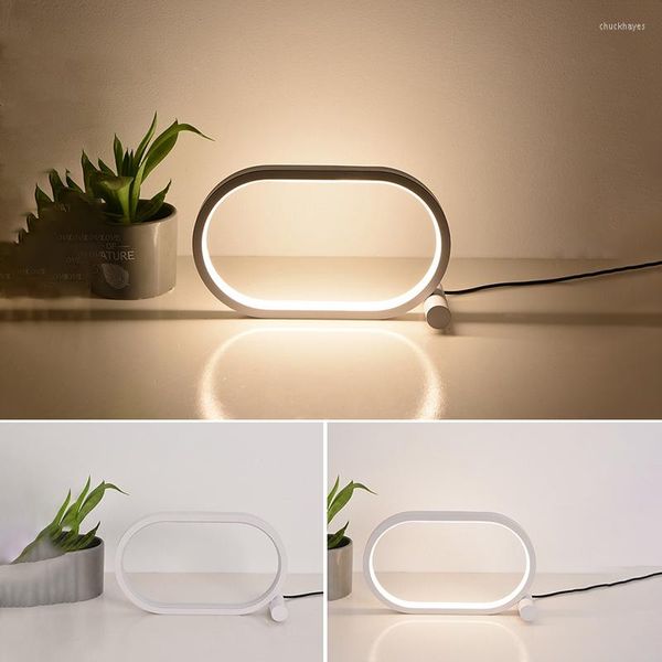 Lampade da tavolo Lampada multifunzionale Luci regolabili USB Anello semplice Protezione per gli occhi LED Luce notturna da comodino a colori per l'arredamento della camera da letto