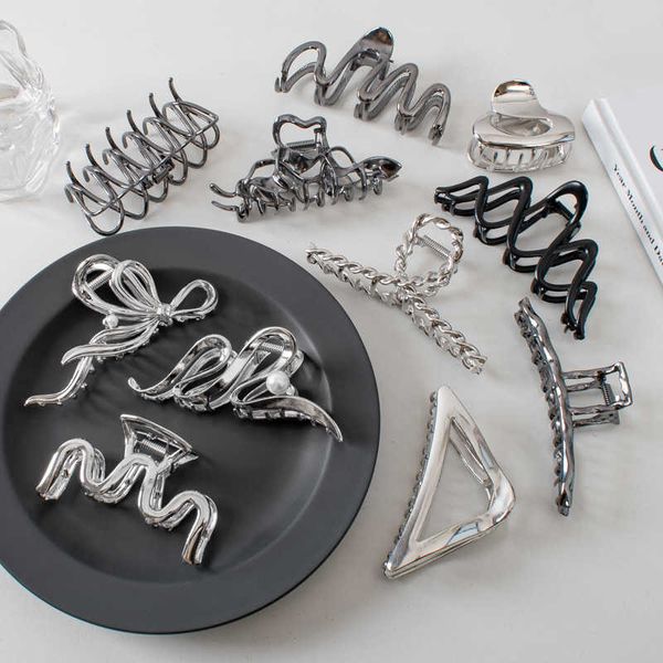 Baumeln Kronleuchter Große geometrische Haarklammern aus Metall Silber Farbe Korean Fashion Shark Clip Y2k Haarnadeln Haarspangen Haarschmuck für Frauen Z0608