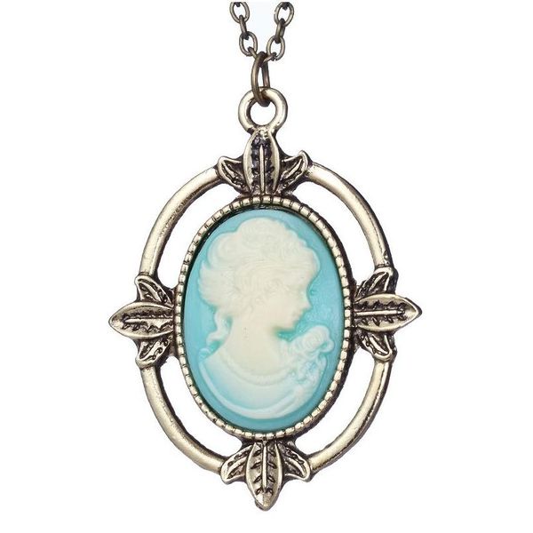 Подвесные ожерелья винтажные бронзовые голубые ожерелье камея дневники вампира Кэтрин красавица